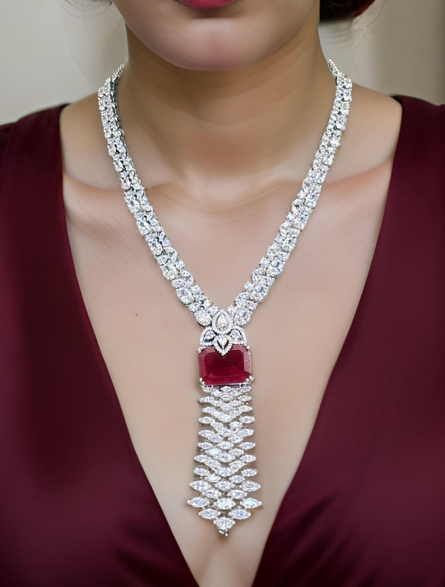 Bollywood Inspired Long AD CZ necklace