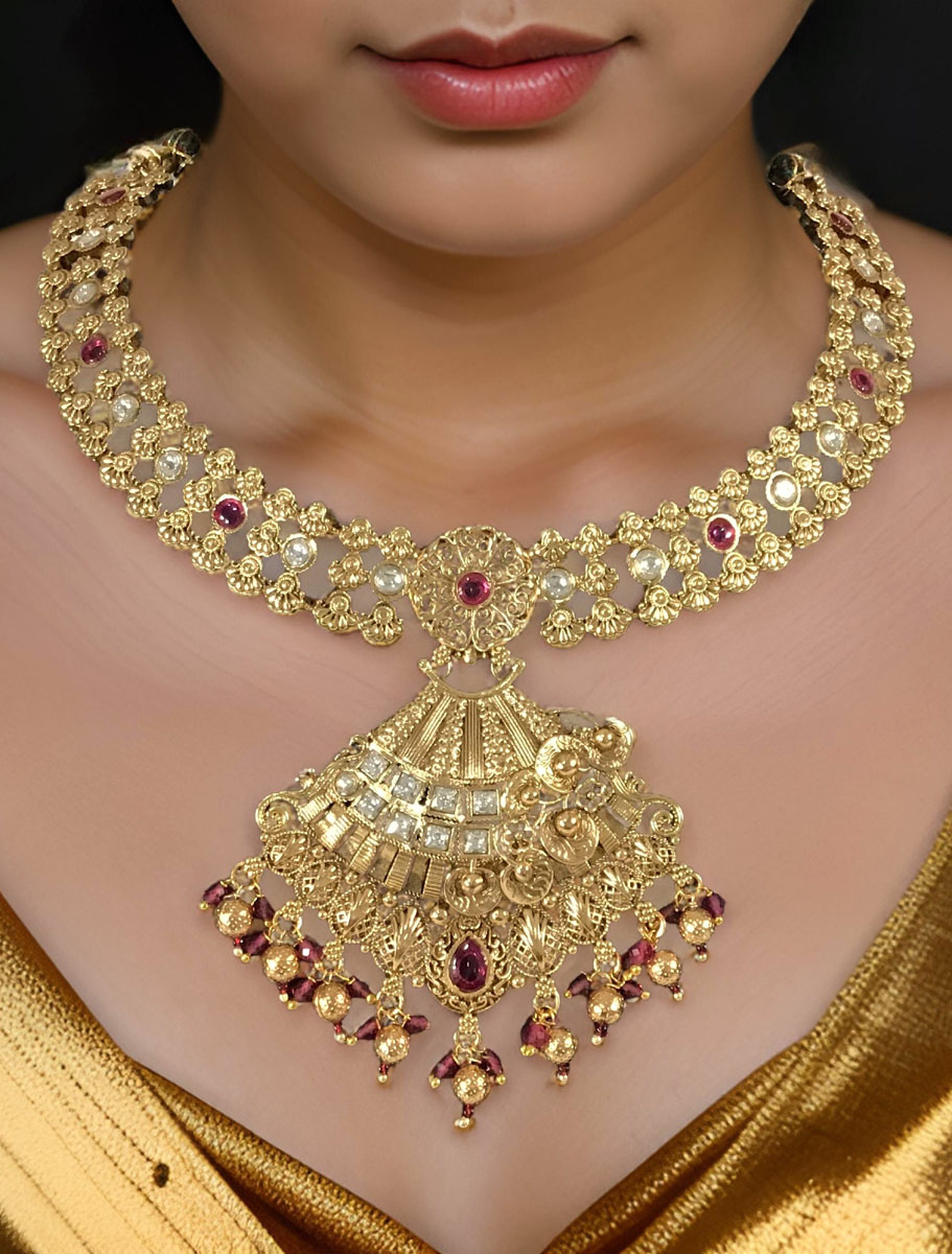 Gorgeous Matt Finish Rajwadi Style Necklace Set