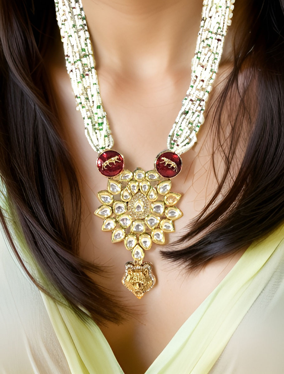 Sabhyasachi inspired Jaguar Kundan Pendant long necklace set