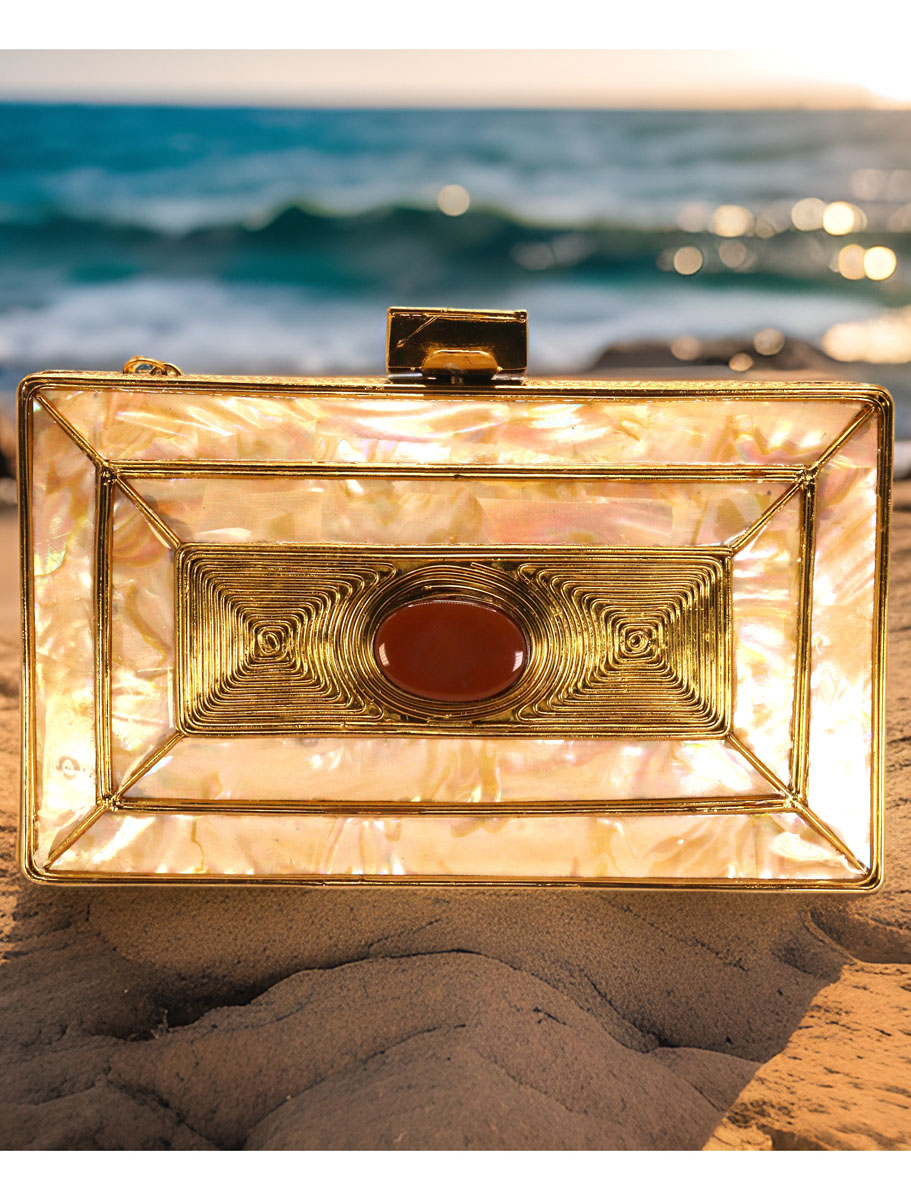 Gold Embellished MOP Clutch Purse