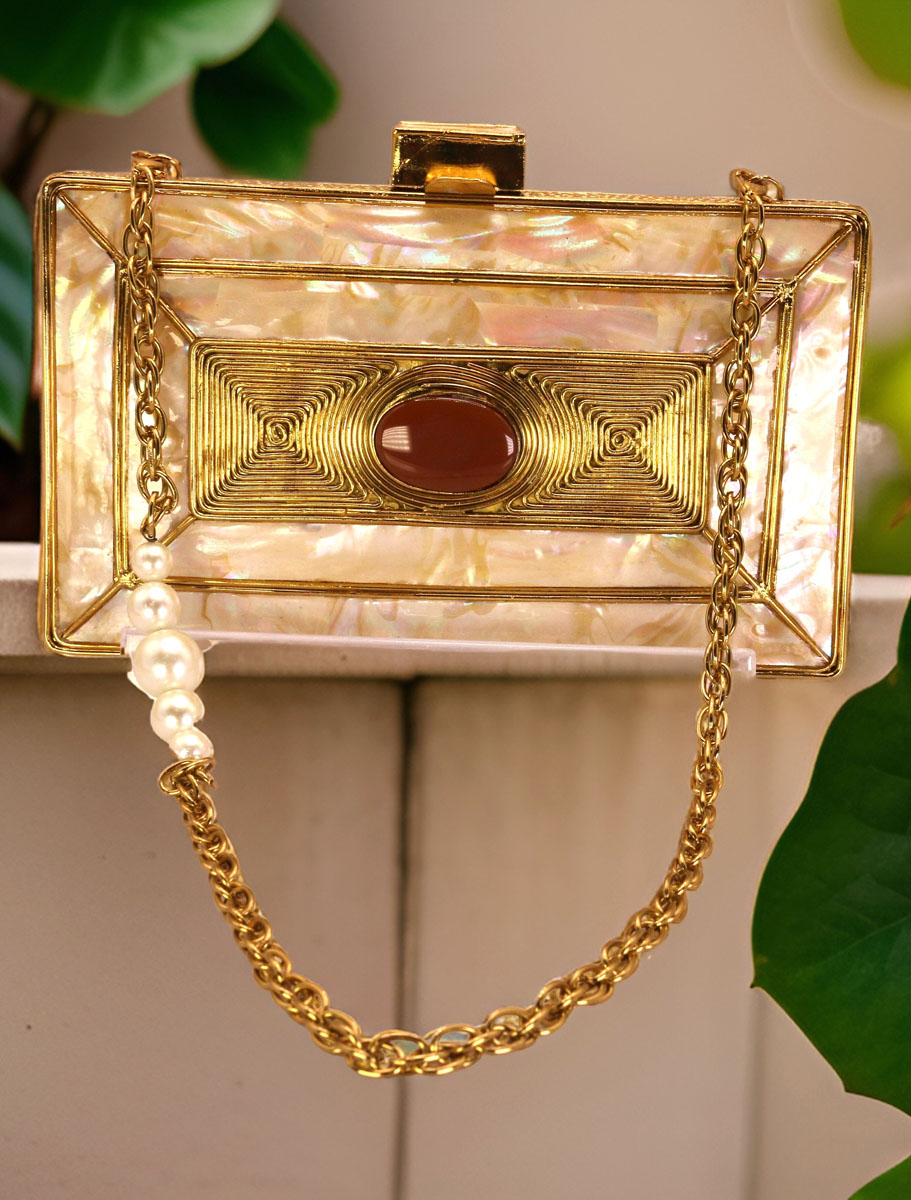 Gold Embellished MOP Clutch Purse