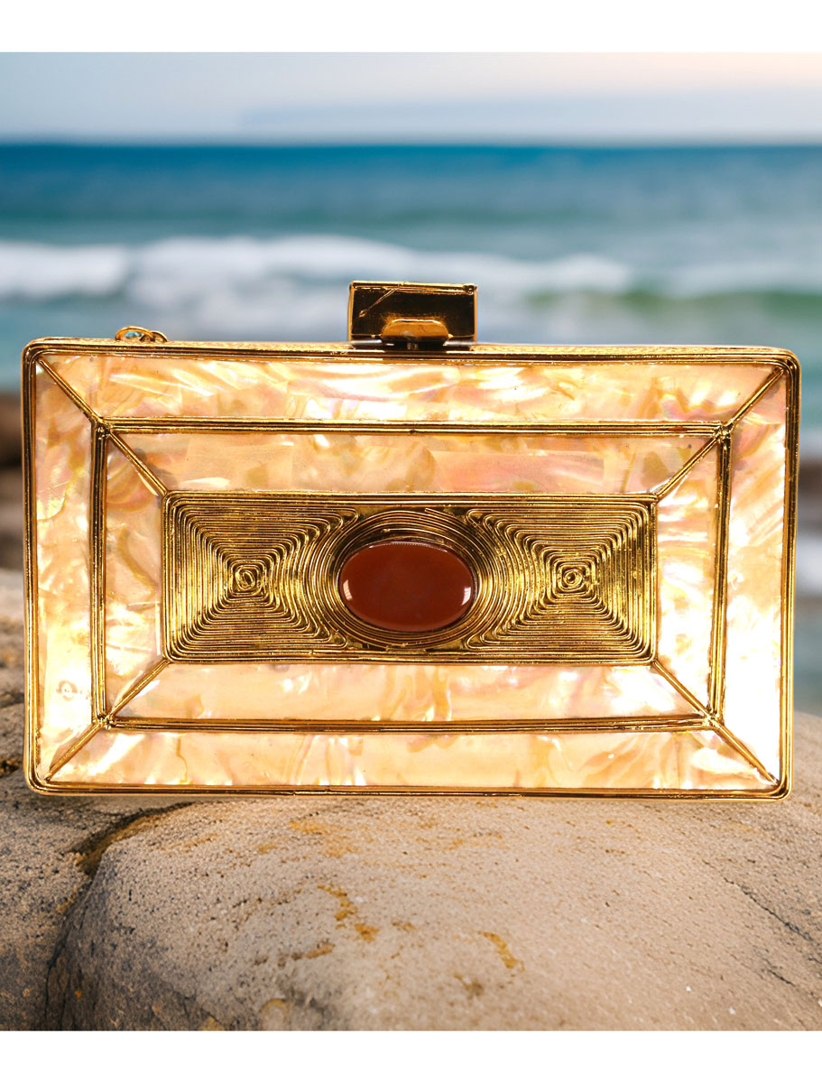 Gold Embellished MOP Clutch Purse