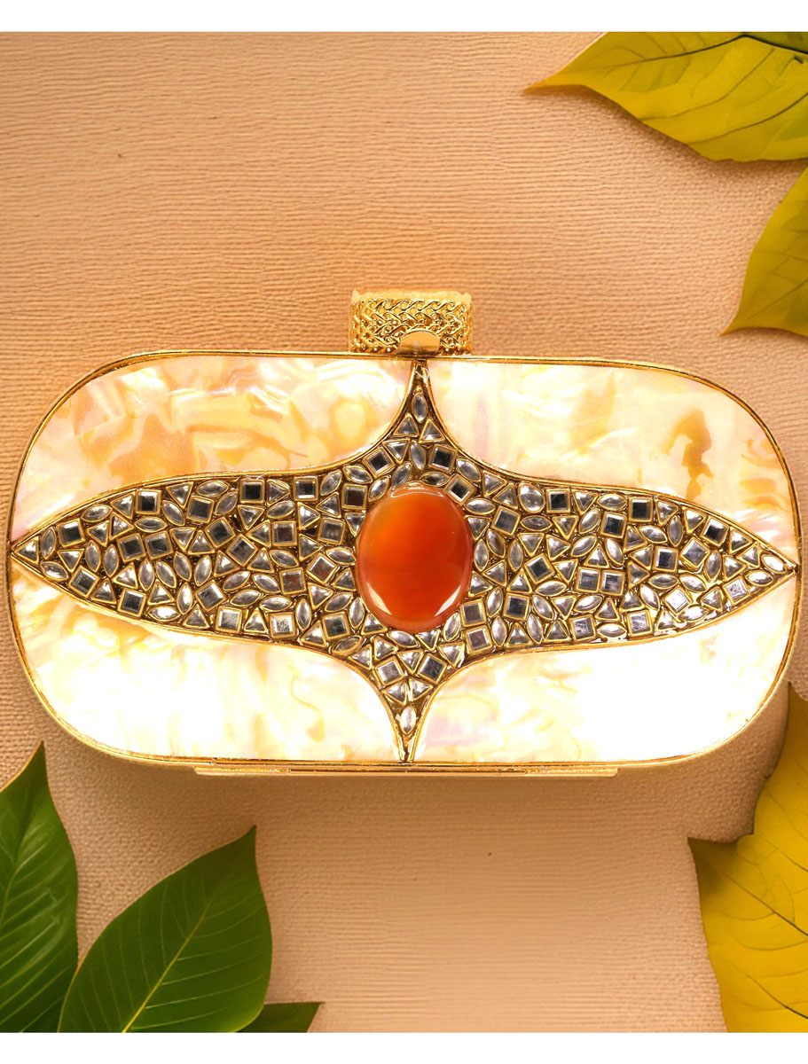 Embellished Crystals MOP Two Way Clutch Purse