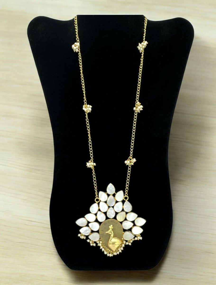 Bollywood Inspired Mother of Pearls Peacock Pendant Long Necklace