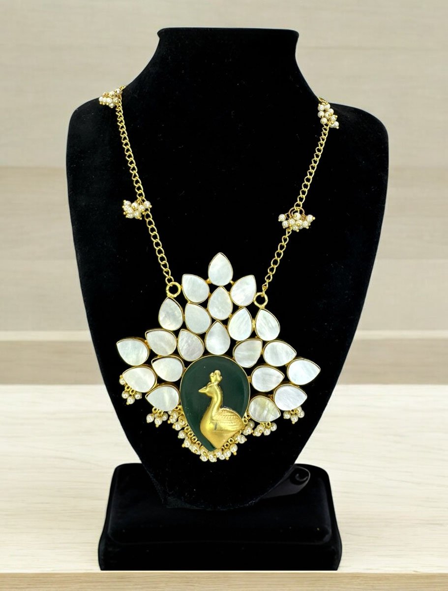 Bollywood Inspired Mother of Pearls Peacock Pendant Long Necklace