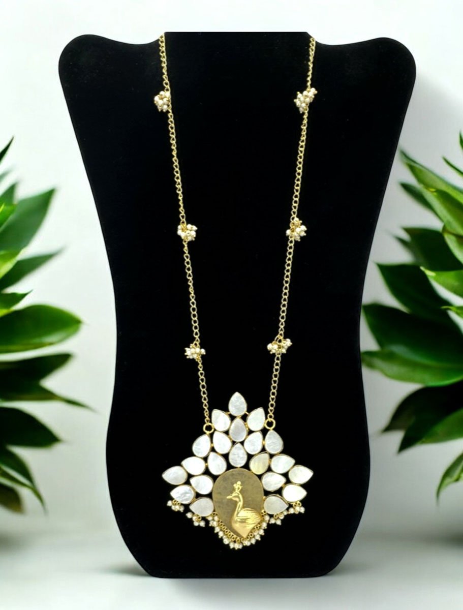 Bollywood Inspired Mother of Pearls Peacock Pendant Long Necklace