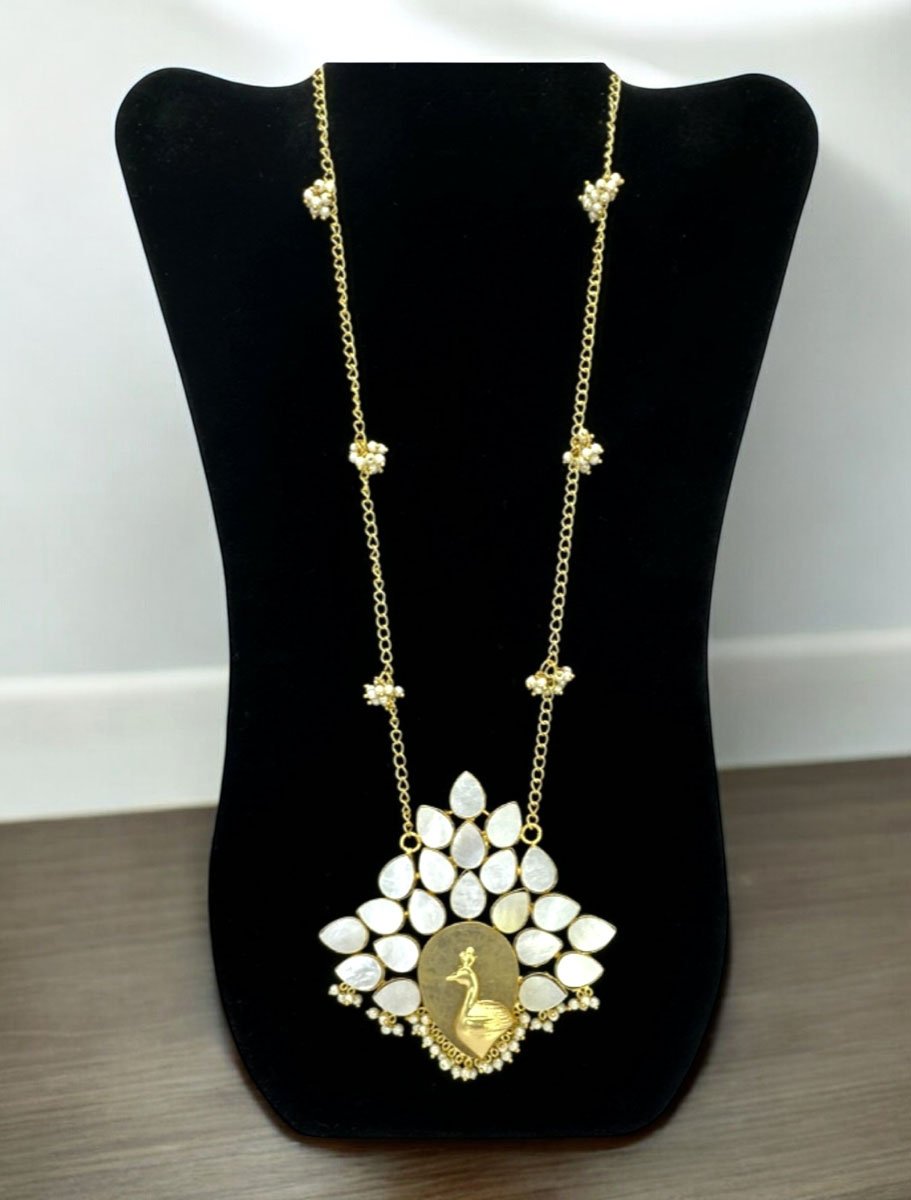 Bollywood Inspired Mother of Pearls Peacock Pendant Long Necklace