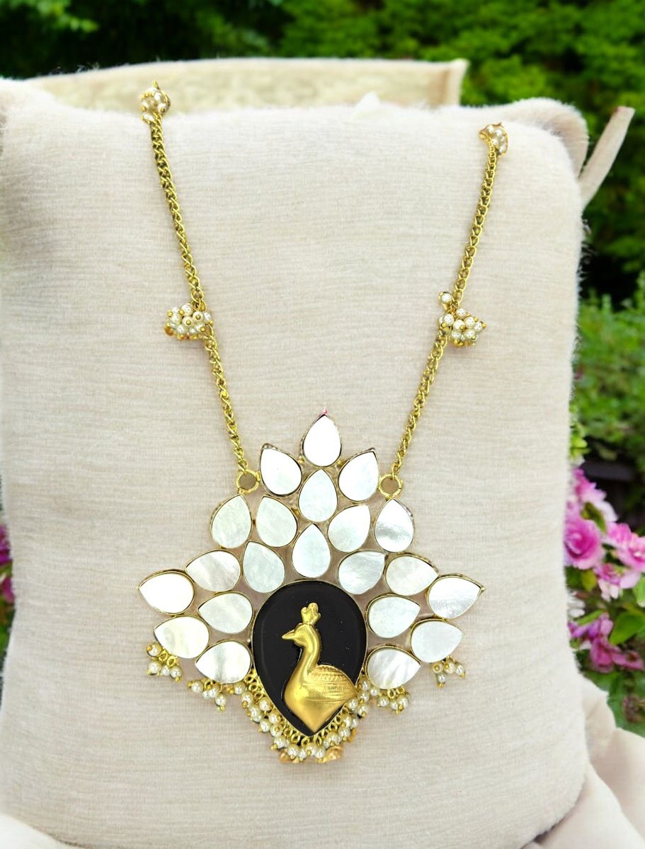 Bollywood Inspired Mother of Pearls Peacock Pendant Long Necklace