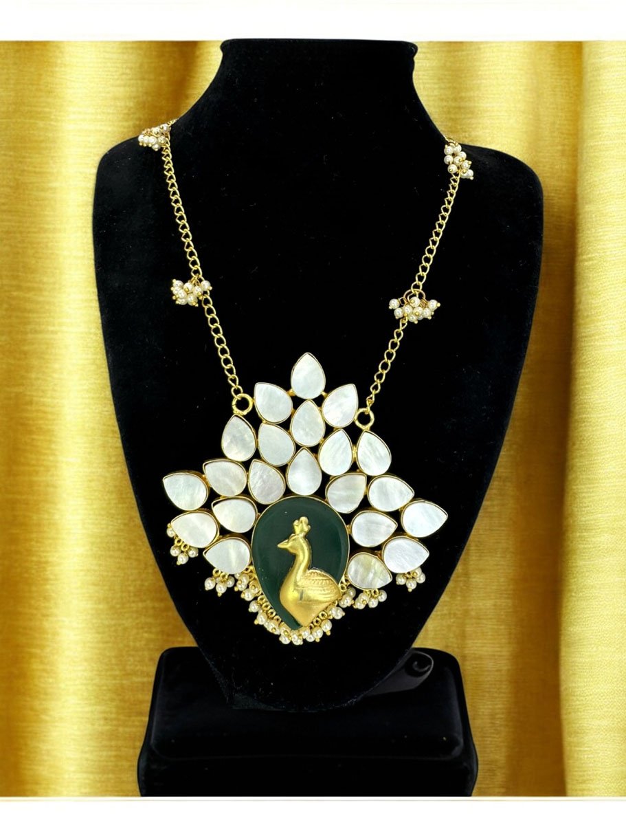 Bollywood Inspired Mother of Pearls Peacock Pendant Long Necklace