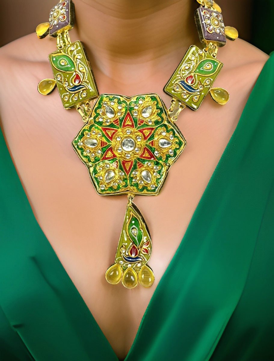 Rajwadi Handpainted Kundan Meenakari Necklace Set