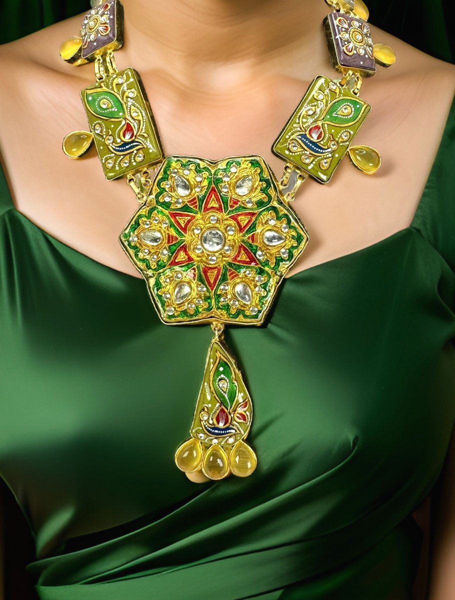 Rajwadi Handpainted Kundan Meenakari Necklace Set