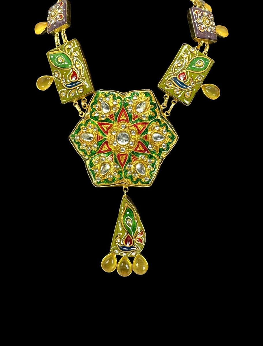 Rajwadi Handpainted Kundan Meenakari Necklace Set