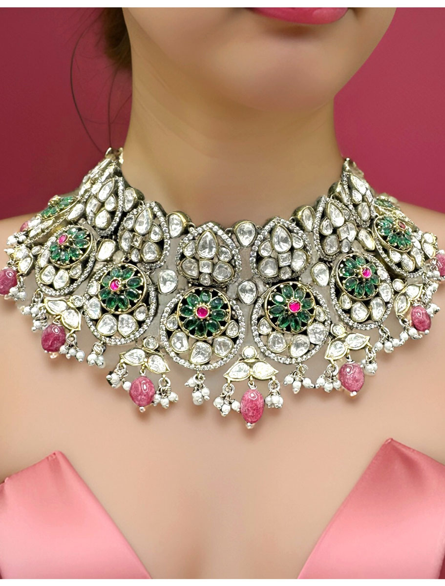 Bollywood inspired Victorian Style Kundan choker with doublet stones