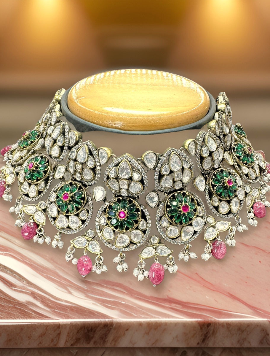 Bollywood inspired Victorian Style Kundan choker with doublet stones