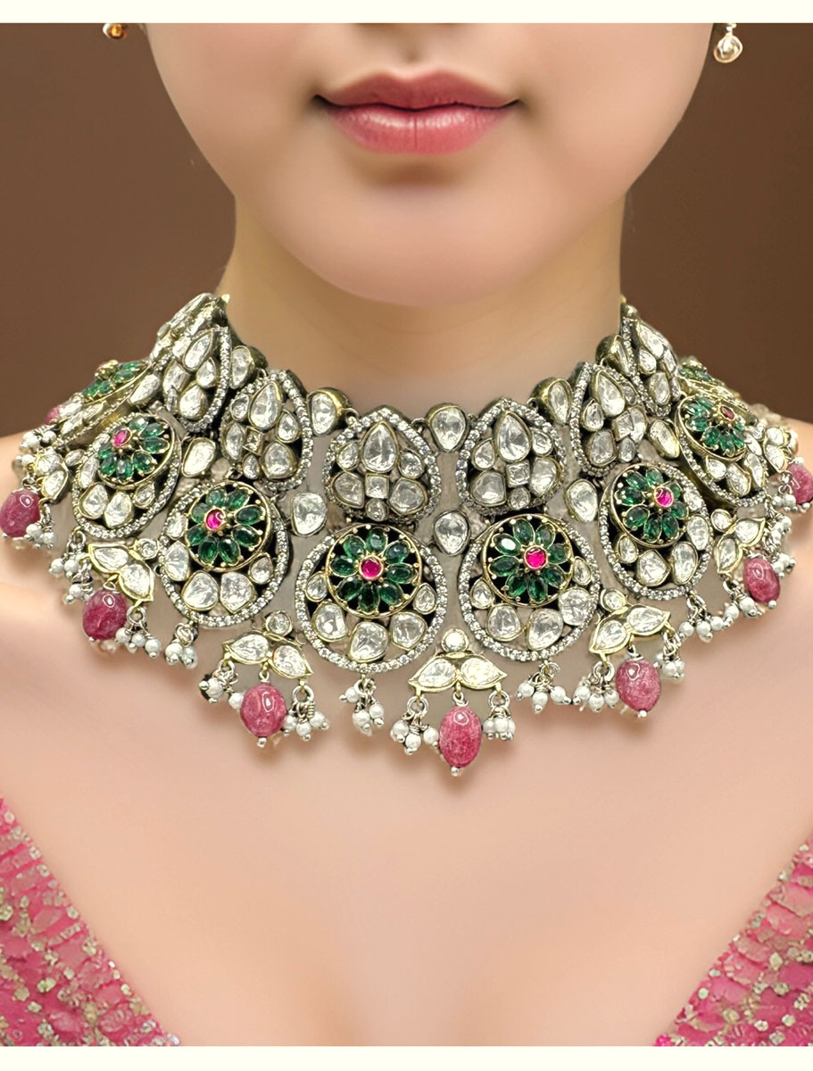 Bollywood inspired Victorian Style Kundan choker with doublet stones