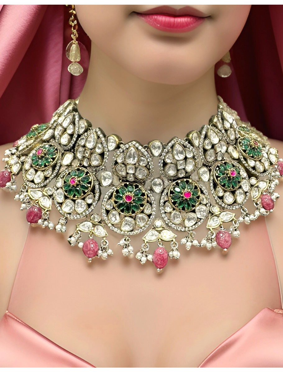 Bollywood inspired Victorian Style Kundan choker with doublet stones