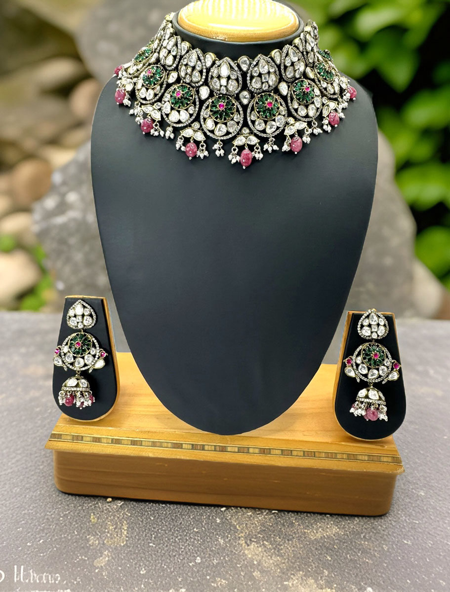 Bollywood inspired Victorian Style Kundan choker with doublet stones