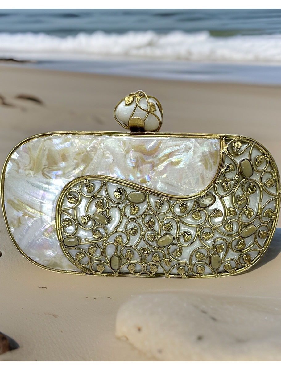 Stylish MOP Clutch Purse with Embellished Crystals