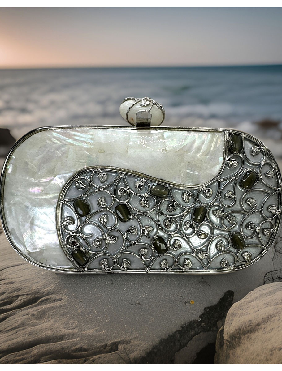 Stylish MOP Clutch Purse with Embellished Crystals design