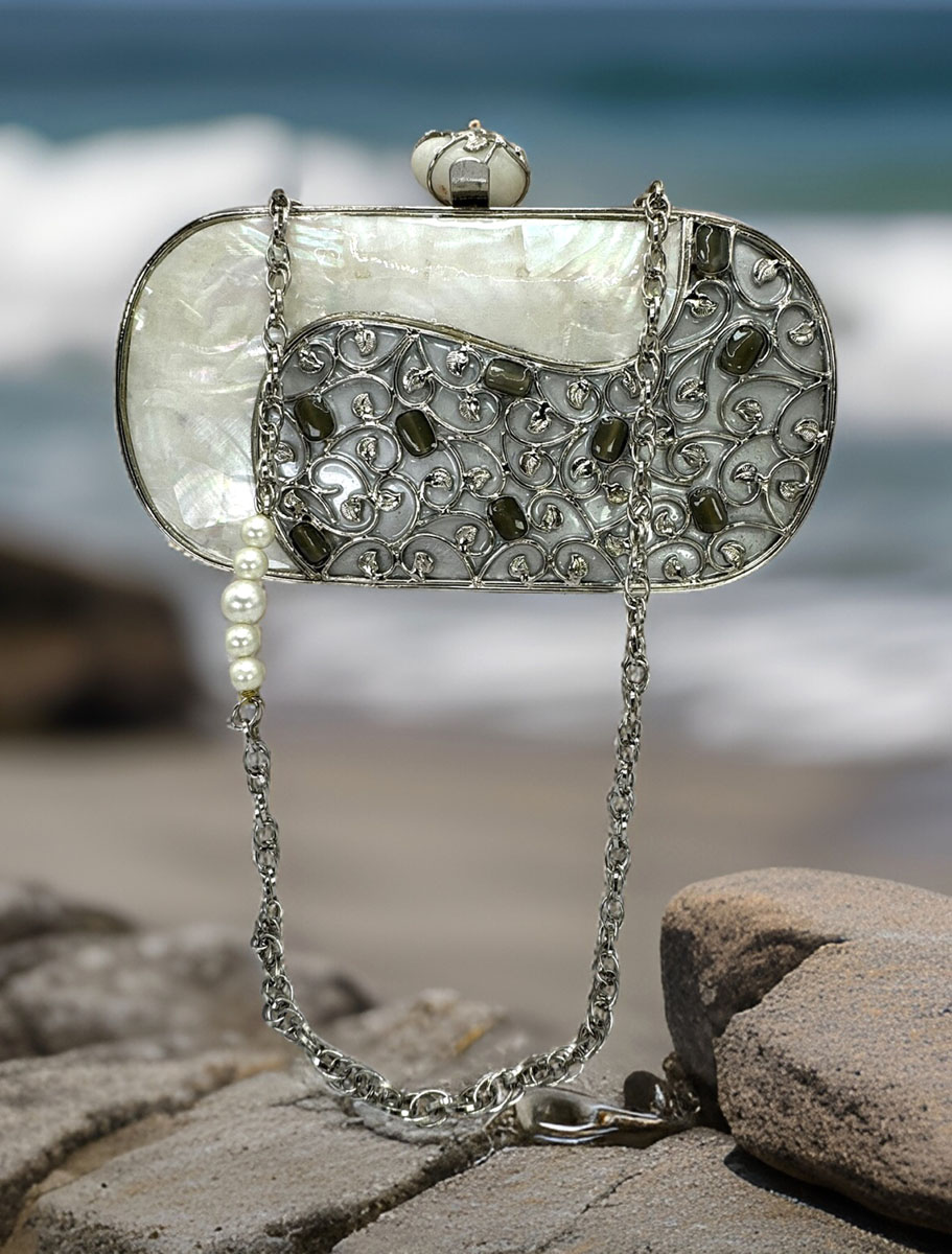 Stylish MOP Clutch Purse with Embellished Crystals design