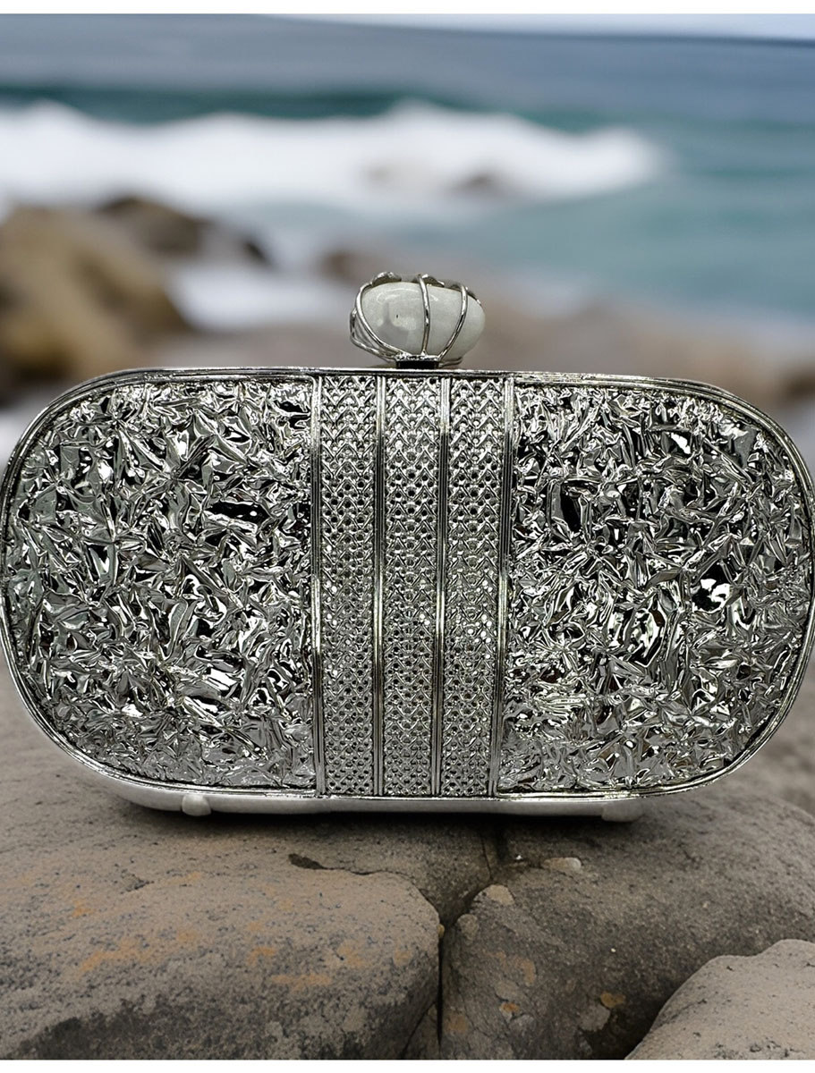 Stylish MOP Clutch Purse with Embellished Crystals