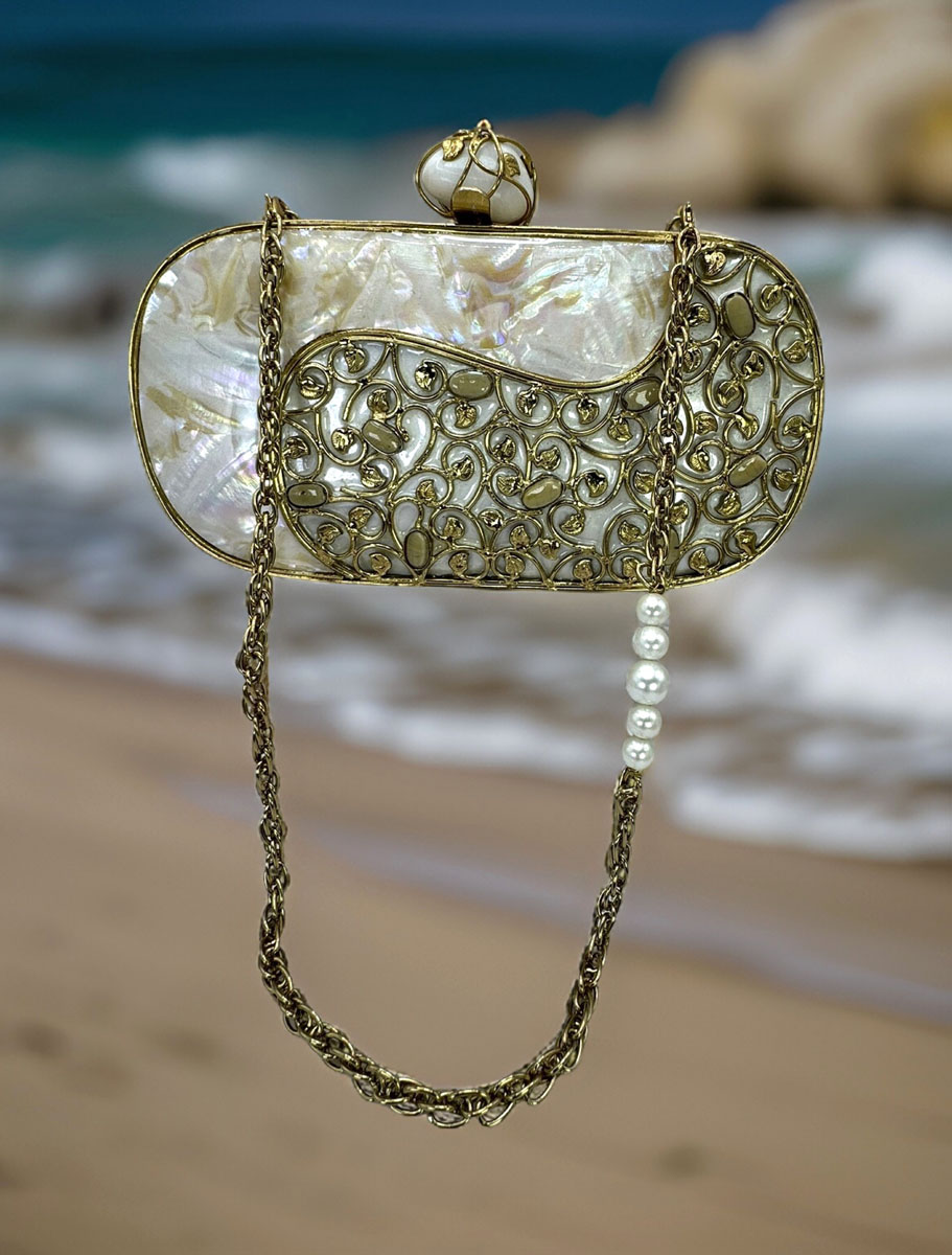 Stylish MOP Clutch Purse with Embellished Crystals design