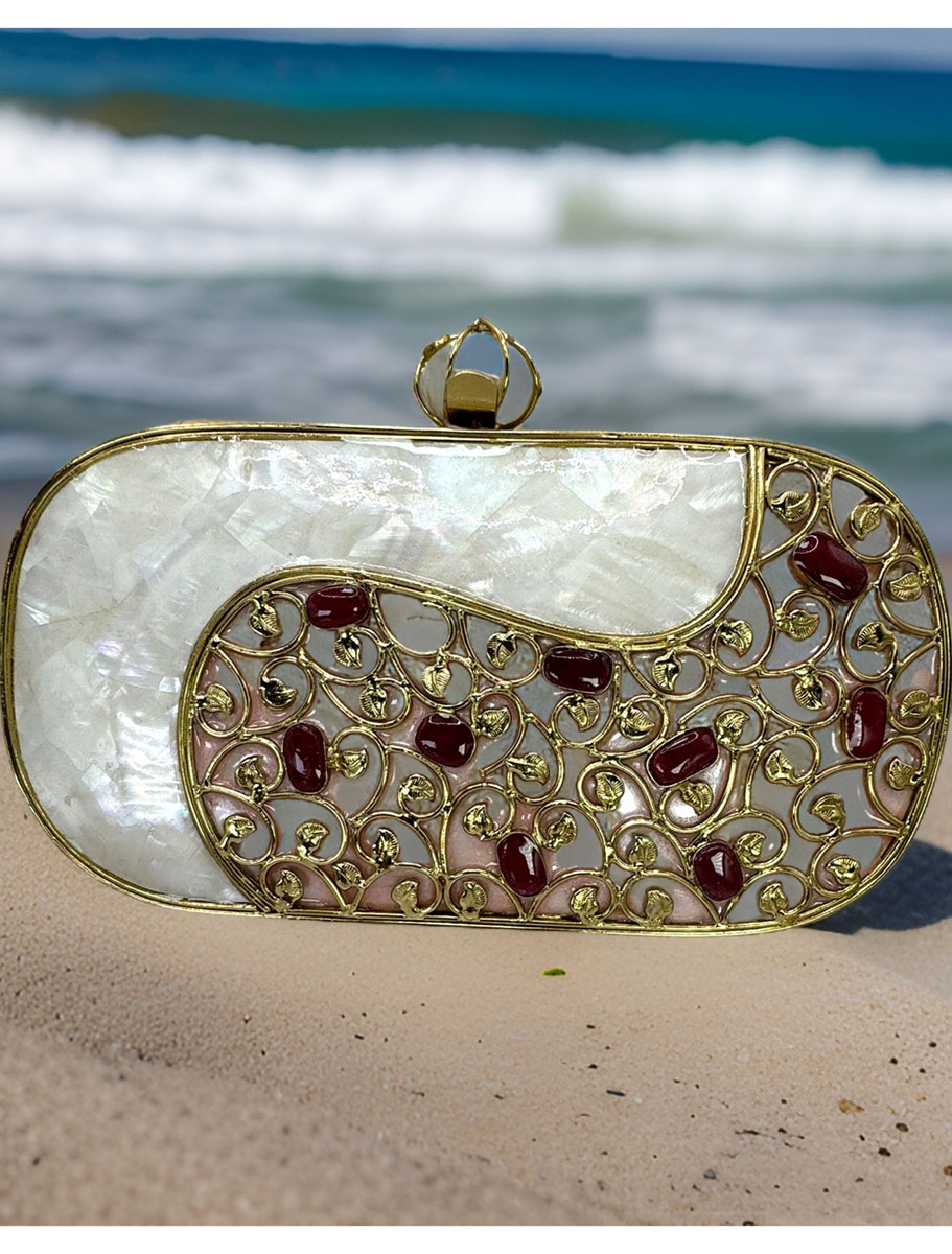 Stylish MOP Clutch Purse with Embellished Crystals