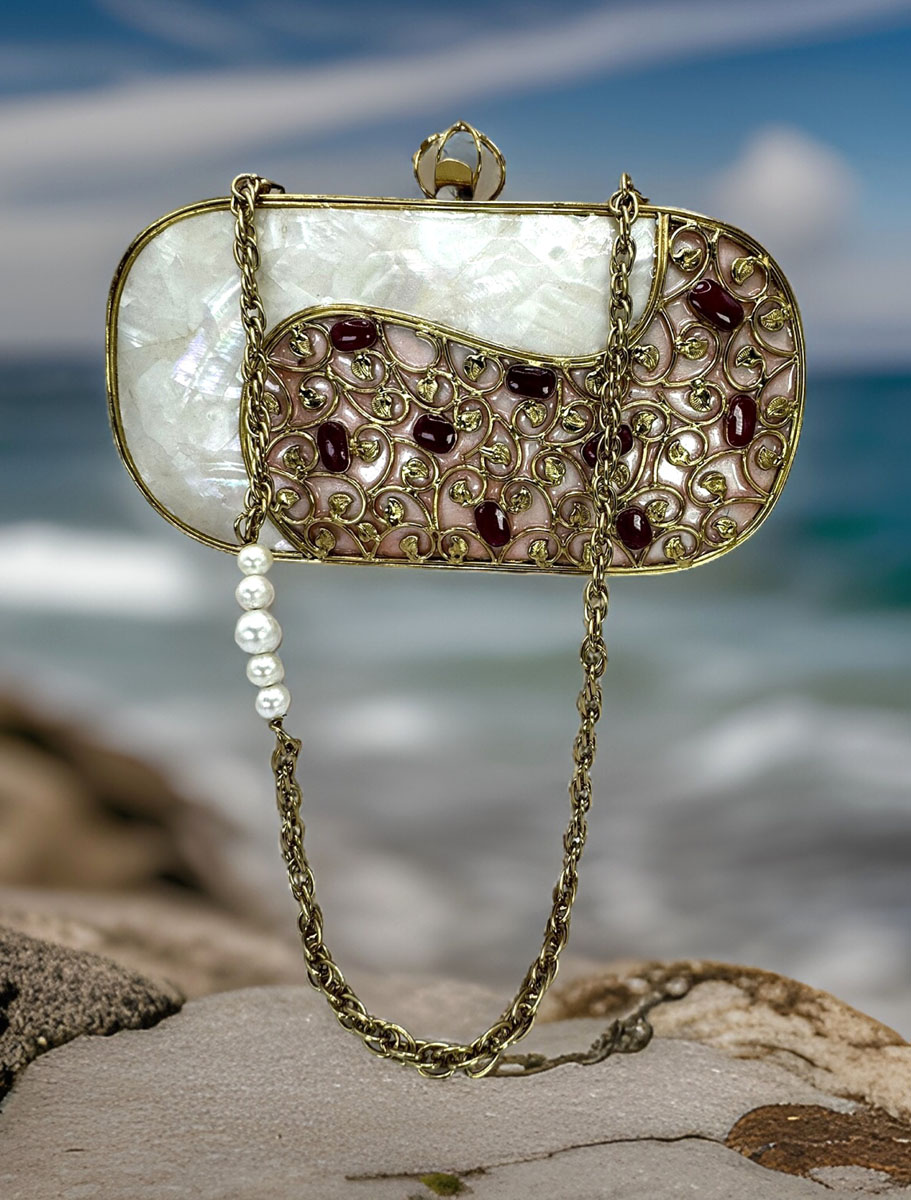 Stylish MOP Clutch Purse with Embellished Crystals