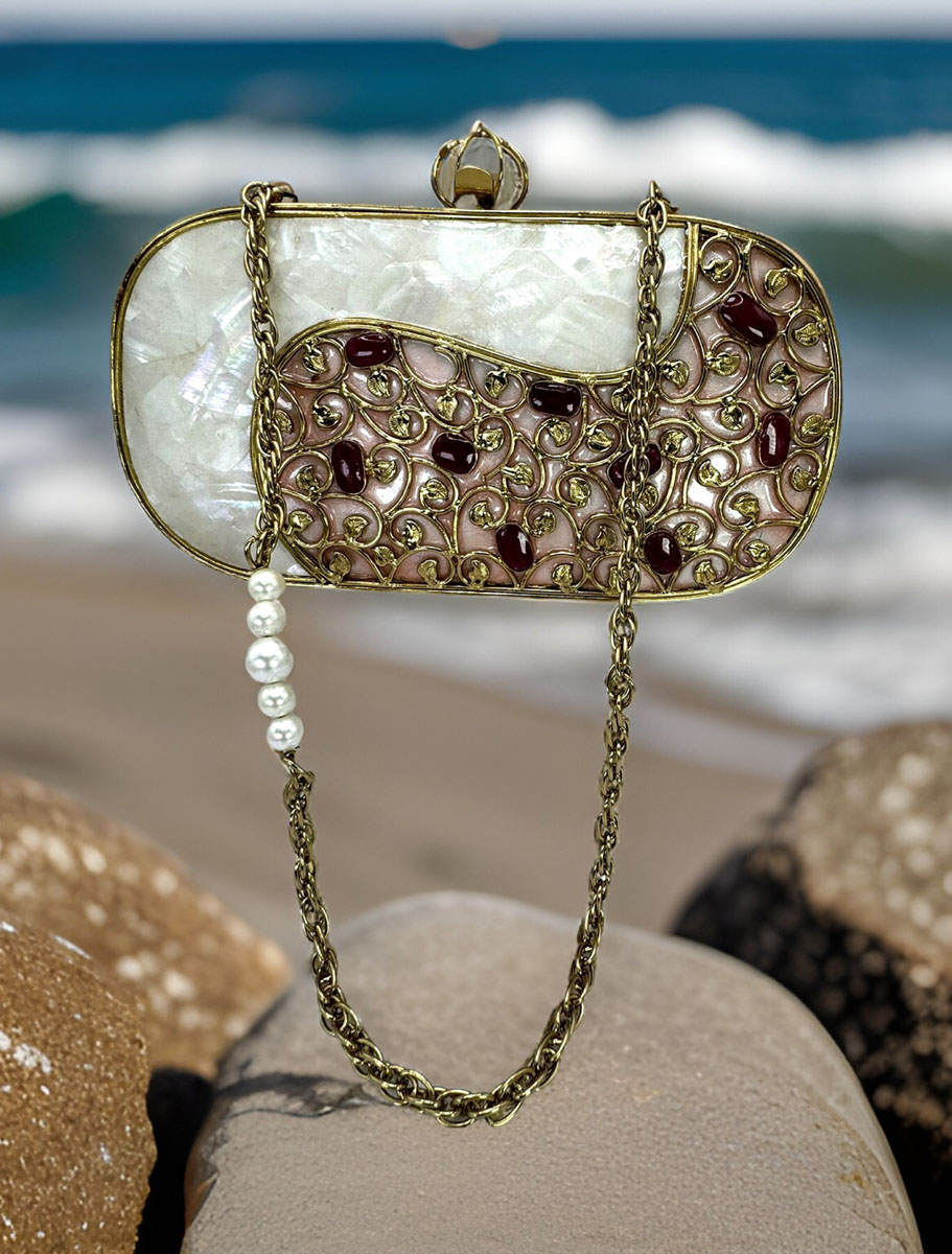 Stylish MOP Clutch Purse with Embellished Crystals