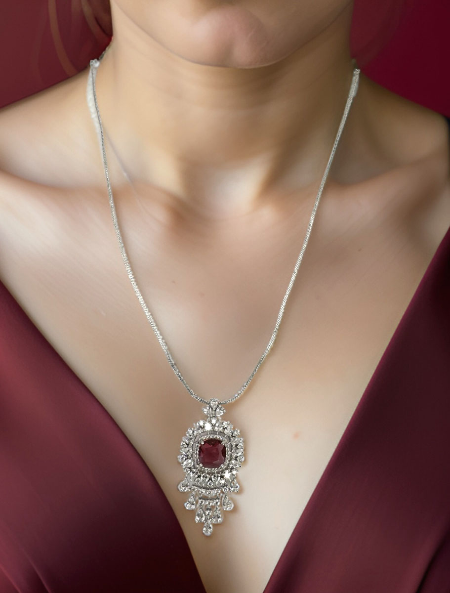 Ruby CZ Designer Pendant Set