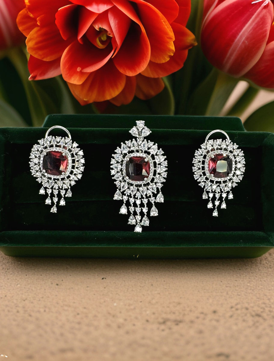 Ruby CZ Designer Pendant Set