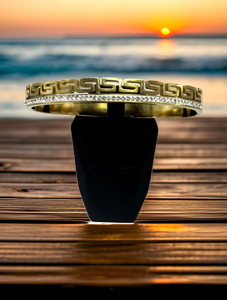 Aztec pattern 18k Gold Plated Kada Bracelet