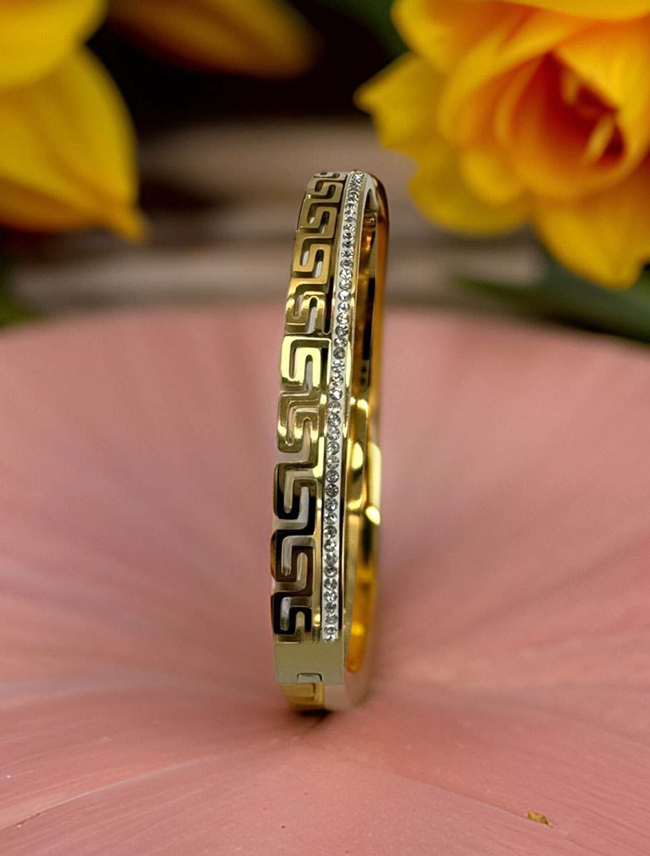 Aztec pattern 18k Gold Plated Kada Bracelet