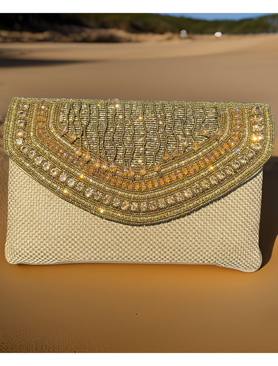 Embroidered Flap Over Clutch Bag