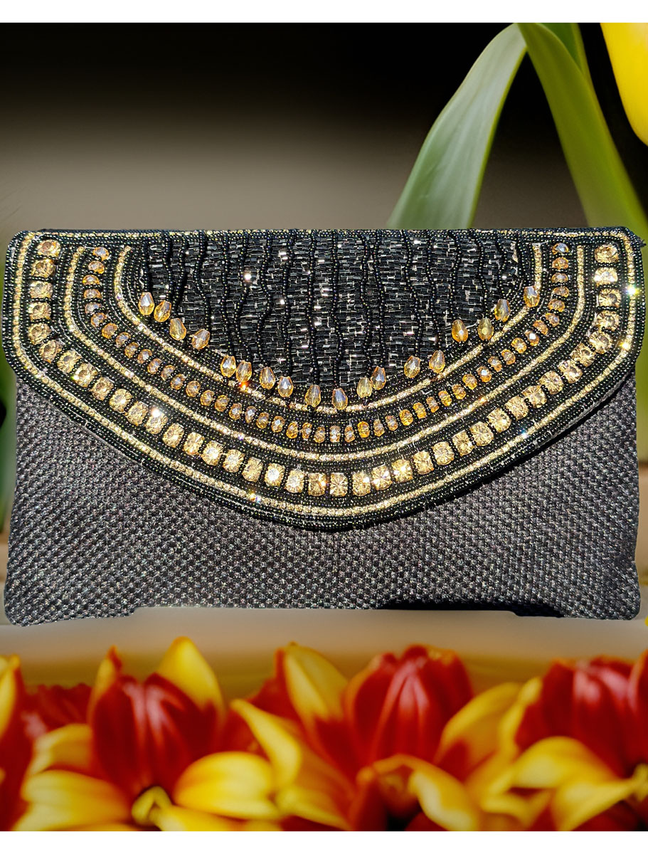 Embroidered Flap Over Clutch Bag