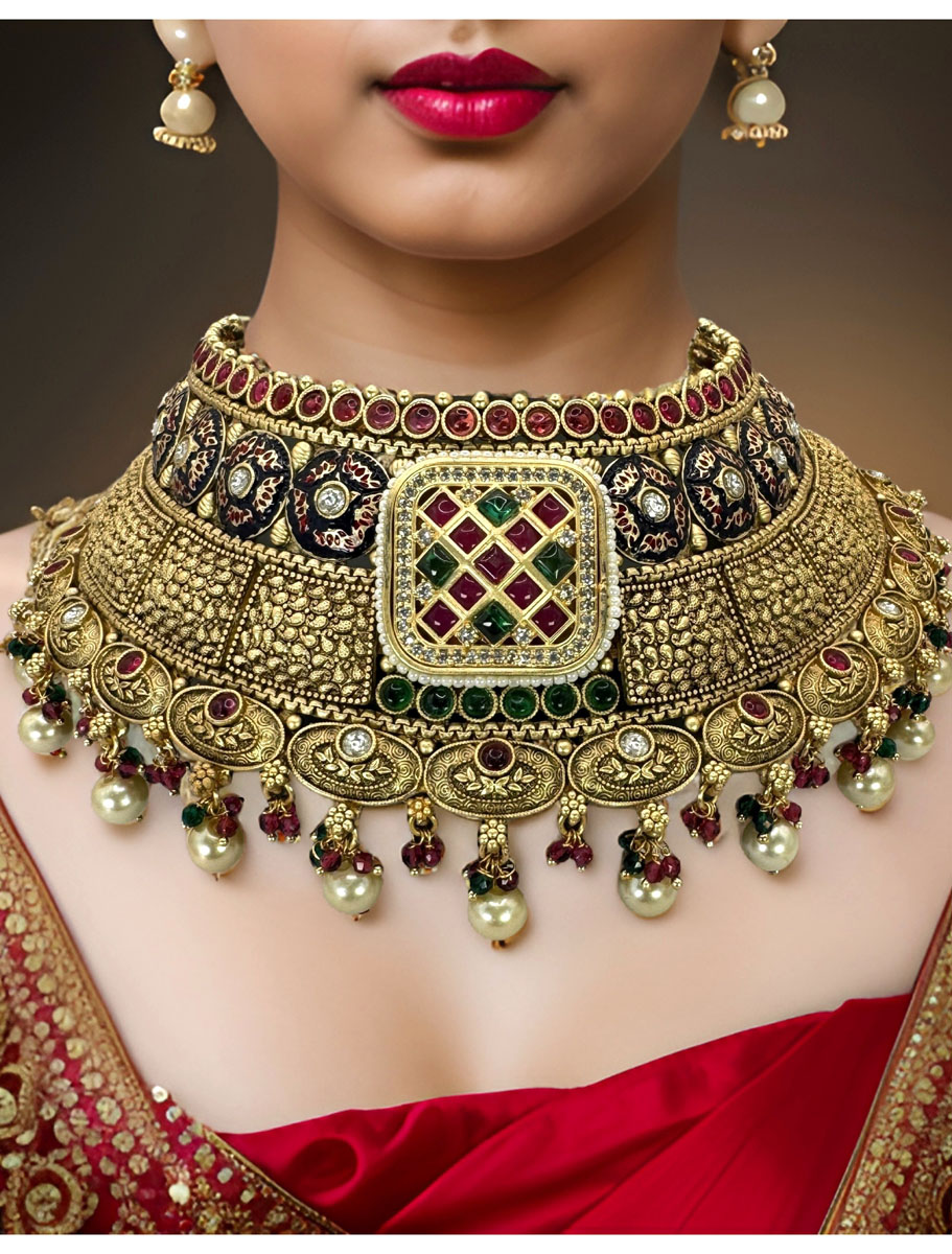 Royal Rajwadi Semi Bridal Choker Set w/ maangtika