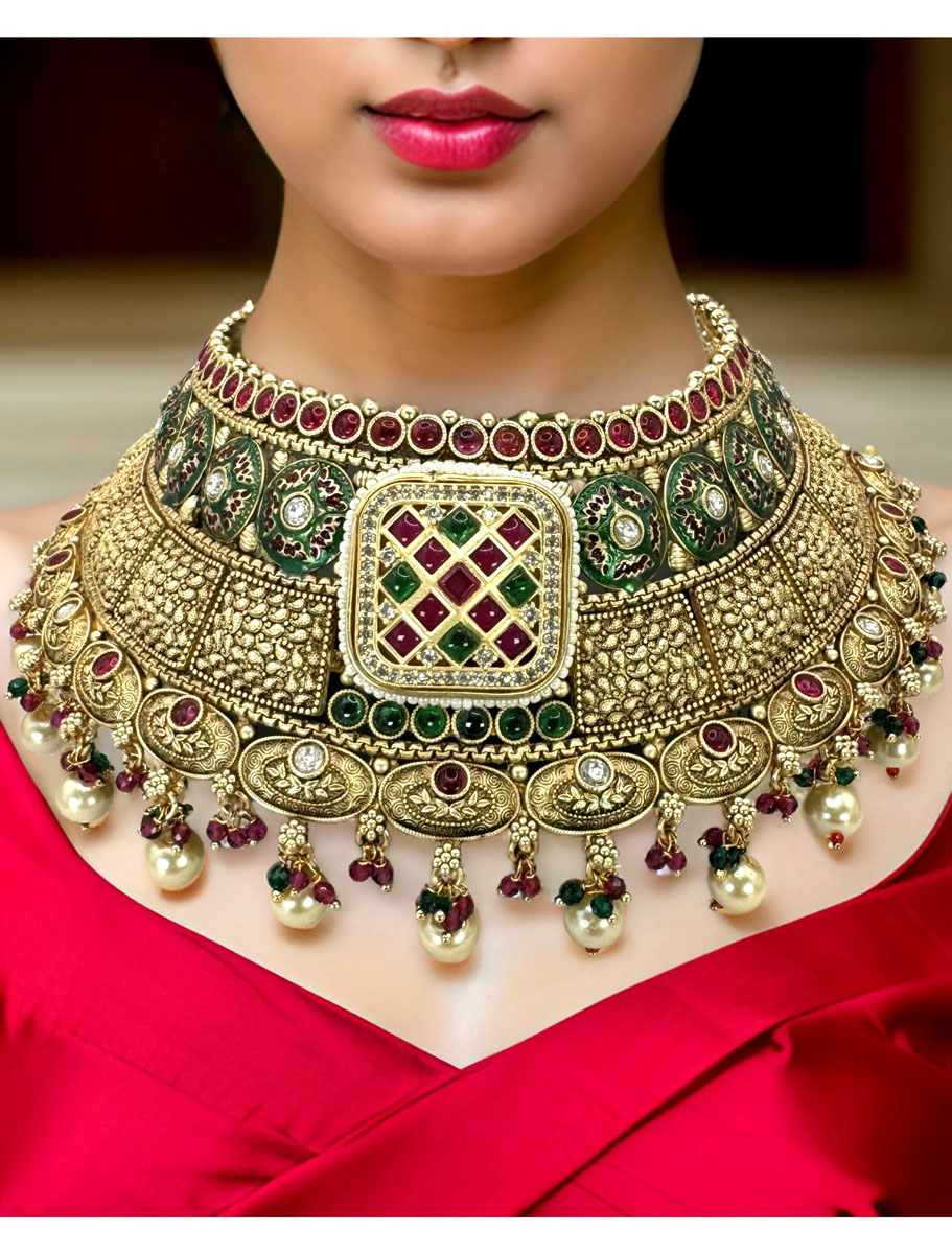 Royal Rajwadi Semi Bridal Choker Set w/ maangtika