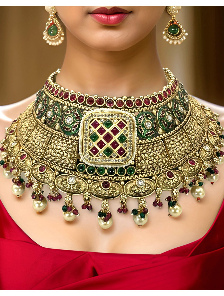 Royal Rajwadi Semi Bridal Choker Set w/ maangtika