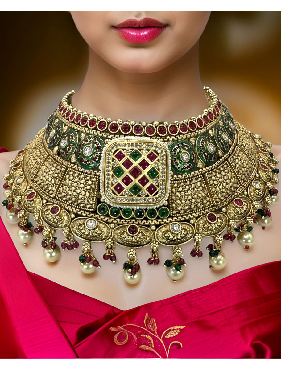 Royal Rajwadi Semi Bridal Choker Set w/ maangtika