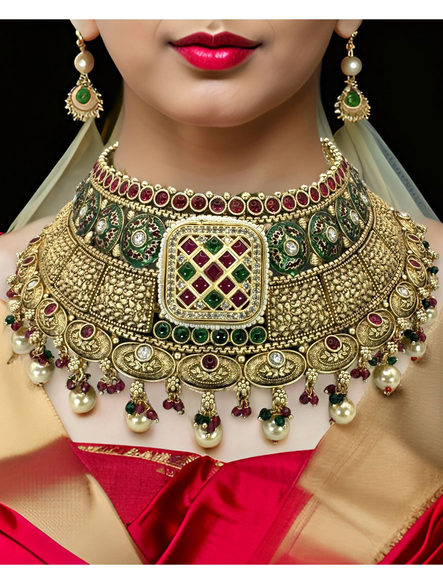 Royal Rajwadi Semi Bridal Choker Set w/ maangtika