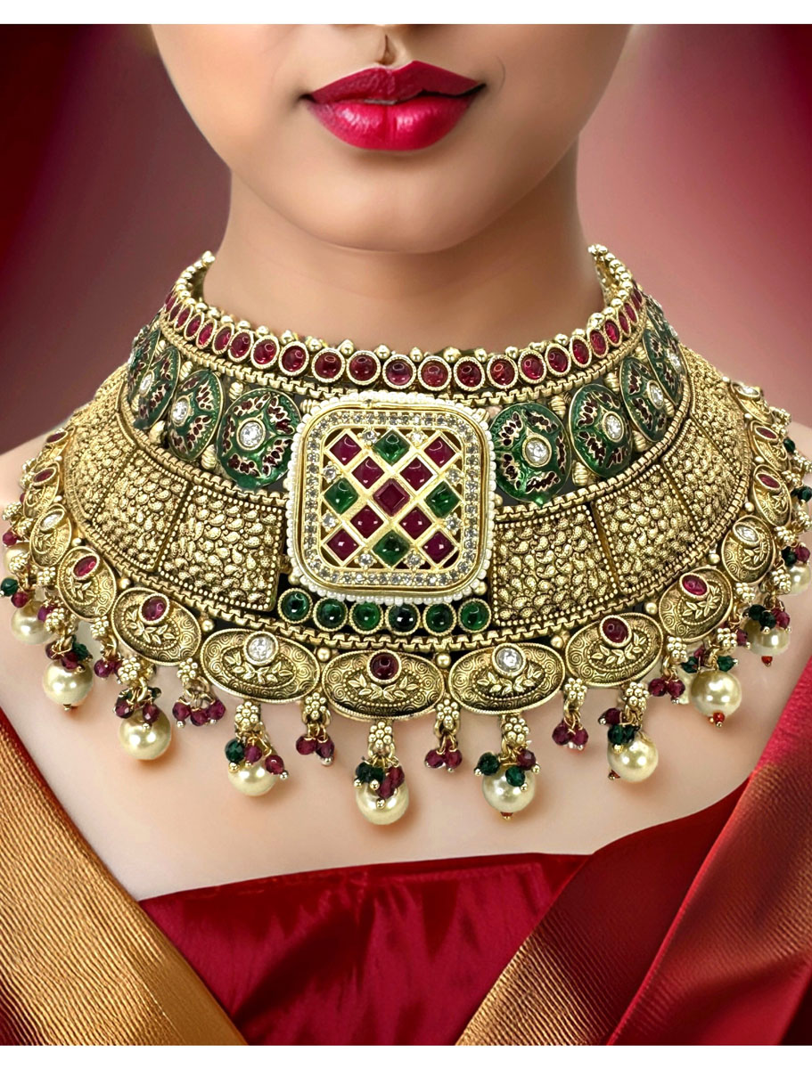 Royal Rajwadi Semi Bridal Choker Set w/ maangtika