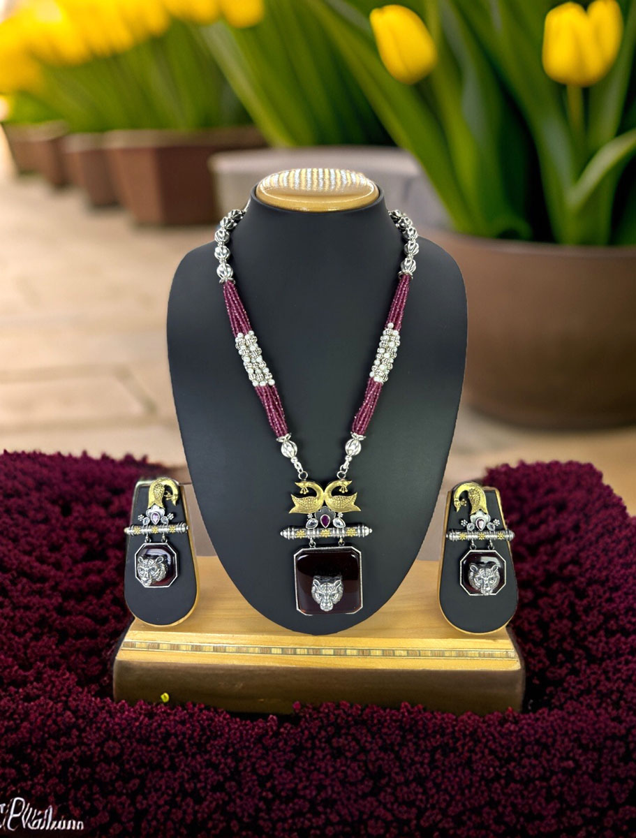 Sabyasachi Inspired German Silver Fusion Necklace Set