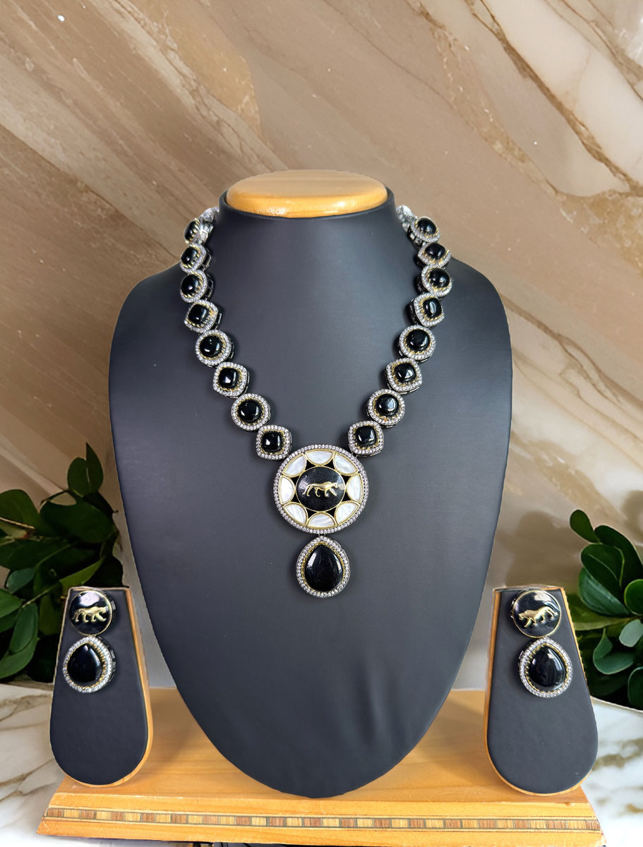 Sabyasachi Inspired Black Stones CZ Necklace Set