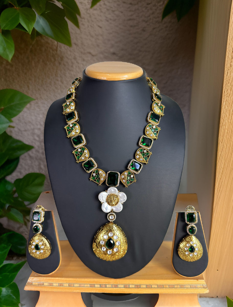 Sabyasachi Inspired Uncut Polki Kundan American Diamond Necklace Set