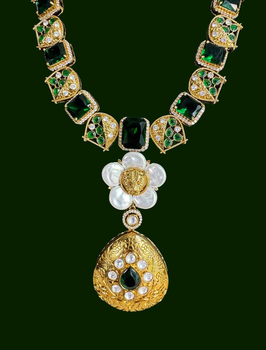 Sabyasachi Inspired Uncut Polki Kundan American Diamond Necklace Set