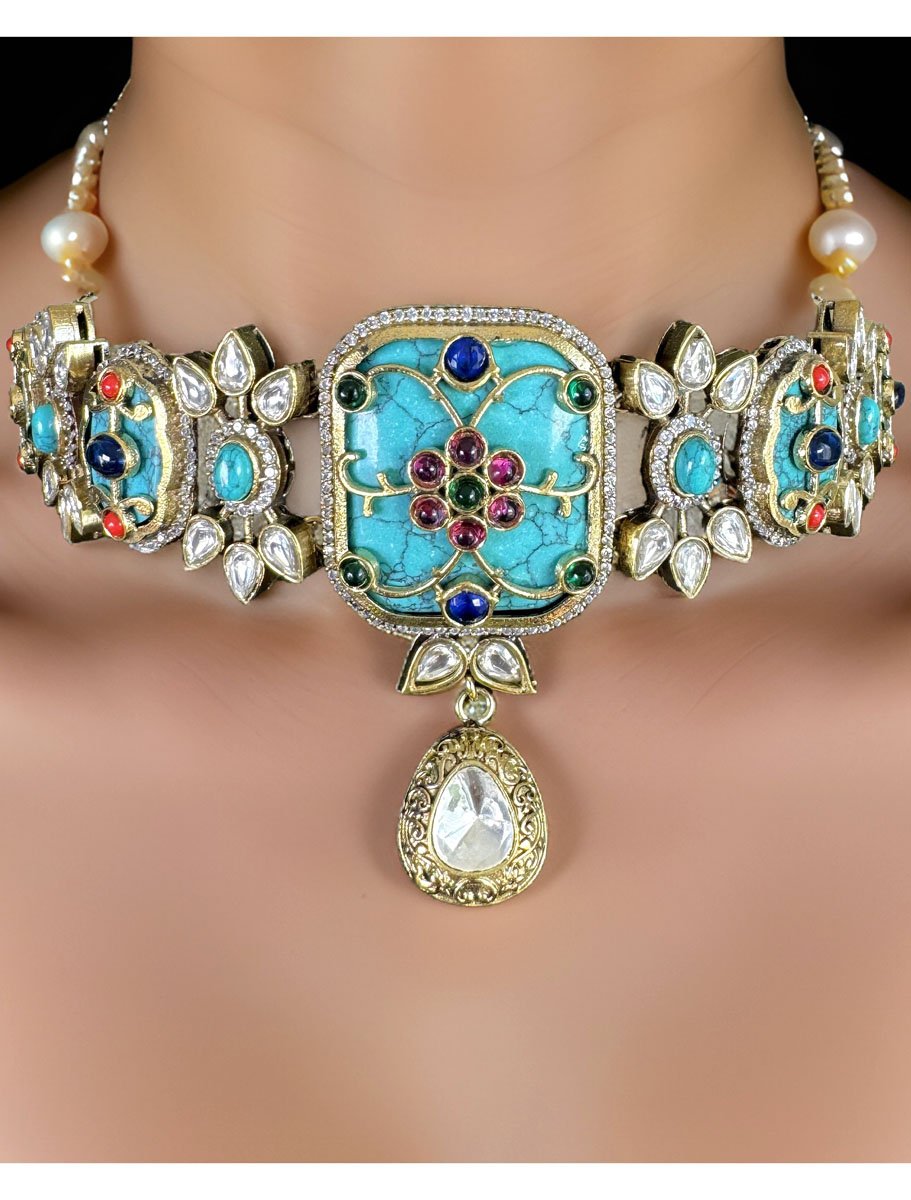 Vibrant Turquoise Blue Amrapali Premium Choker Set