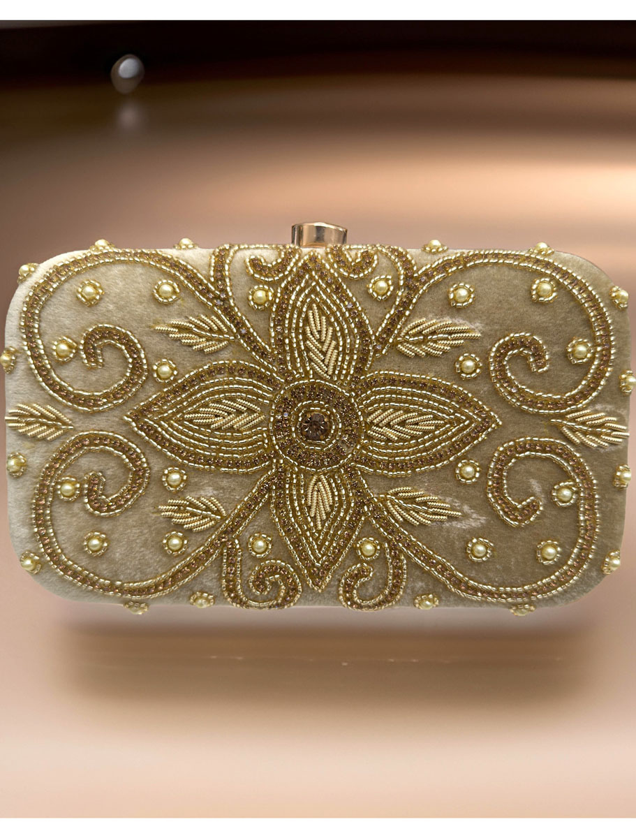 Golden Embroidered Wedding Clutch Bag