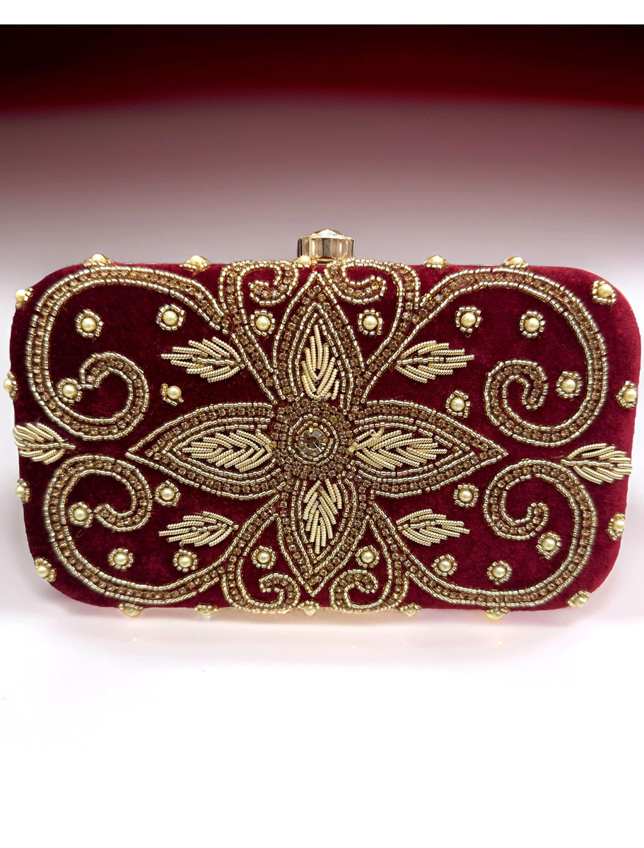 Golden Embroidered Wedding Clutch Bag