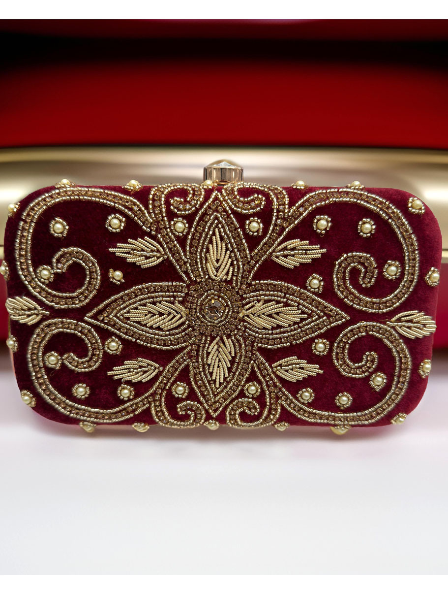 Golden Embroidered Wedding Clutch Bag