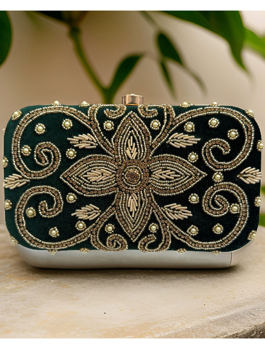 Golden Embroidered Wedding Clutch Bag